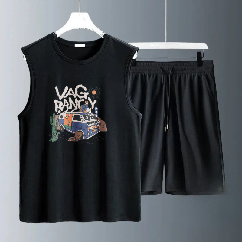 Summer Clothing For A Beach - メンズタンクトップセット 2026年夏 速乾性 海辺ビーチランニング スポーツウェアセット スウェットシャツセット