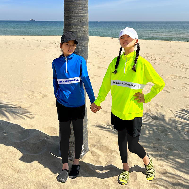 Rash Guard Long Sleeve - ネオンカラーのスリーピース水着,長袖,女の子と男の子のための韓国のビーチウェア,水着,ショーツ
