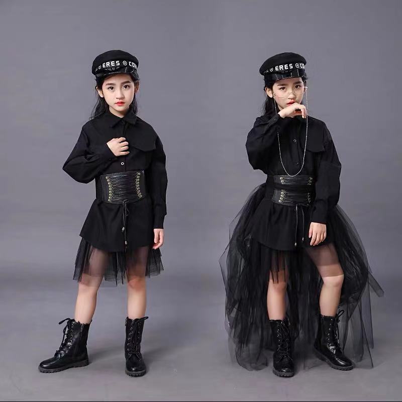 Summer Clothing Set For Girls - 子供の黒のスーツ女の子モデル競争滑走路ファッションキャットウォーク服ドレス 6 月 1 日パフォーマンススーツ潮夏