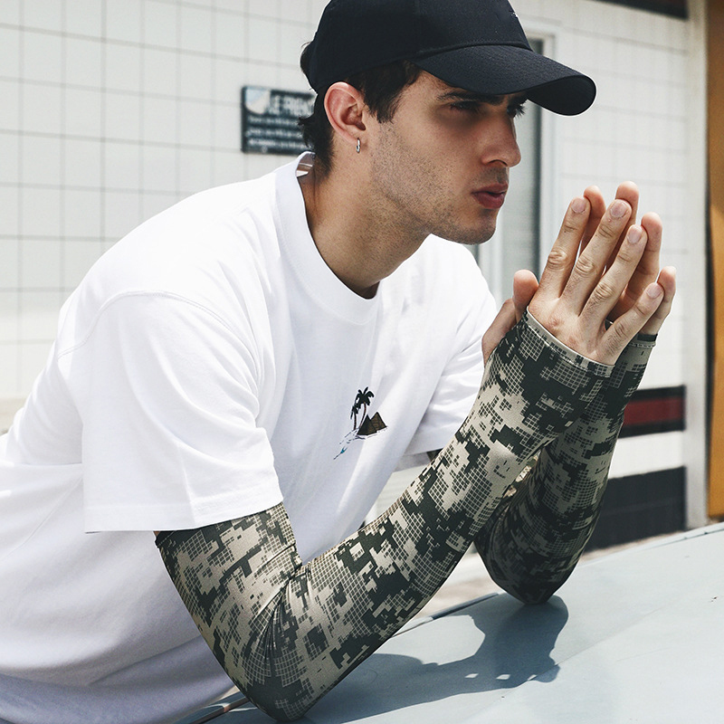 Rash Guard Long Sleeve - Uv ソーラーアームスリーブ男性夏迷彩アイスシルク長袖屋外釣り太陽保護男性のスポーツサイクリングアームカバー