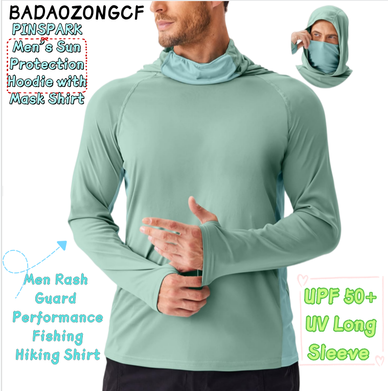 Rash Guard Long Sleeve - PINSPARK メンズ サンプロテクション フーディー マスク付き UPF