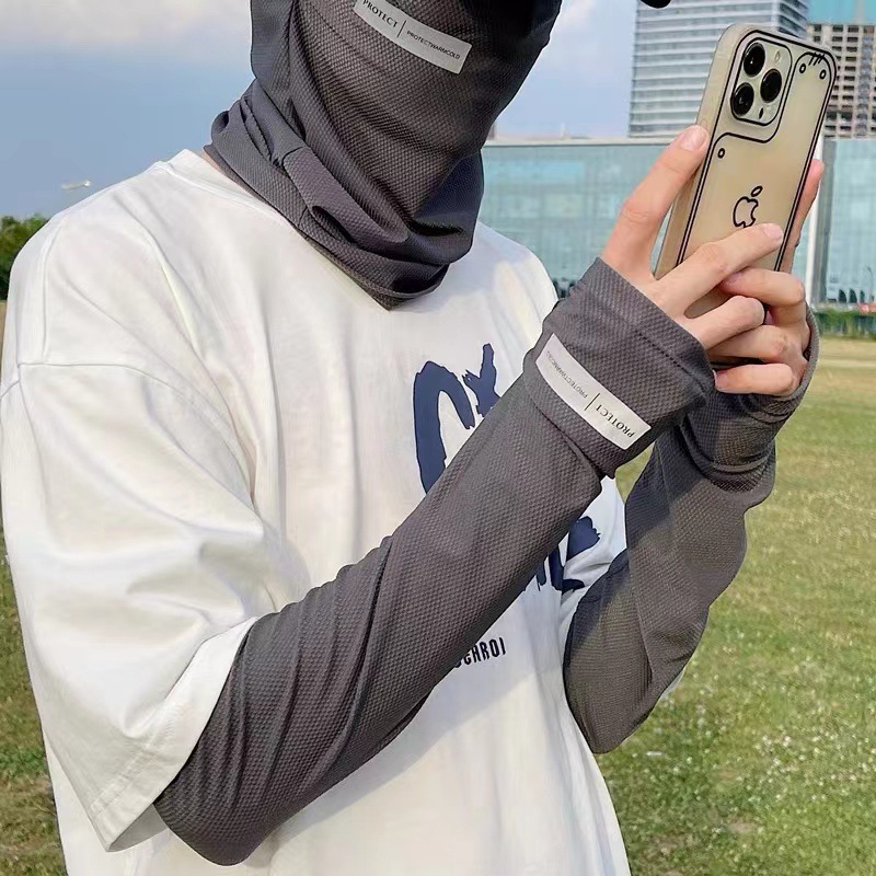 Rash Guard Long Sleeve - UV ソーラーアームスリーブ男性サイクリングマスク長袖アイスシルクドライビングアームカバー日焼け防止夏女性日焼け防止クールマフ