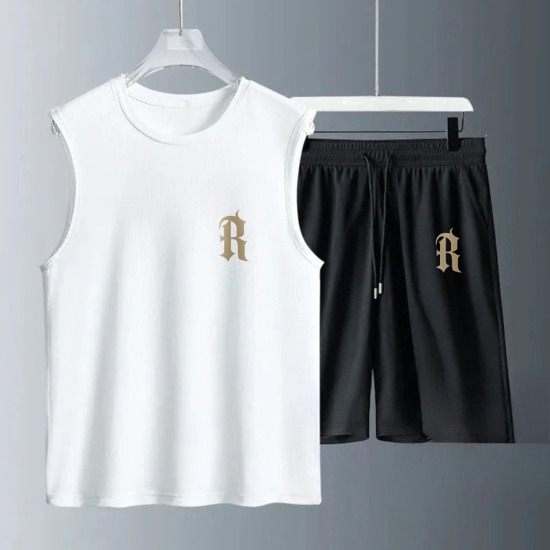 Summer Clothing For A Beach - メンズタンクトップセット 2026年夏 速乾性ビーチ・海辺ウェアセット スポーツウェア 通気性 オーバーサイズ