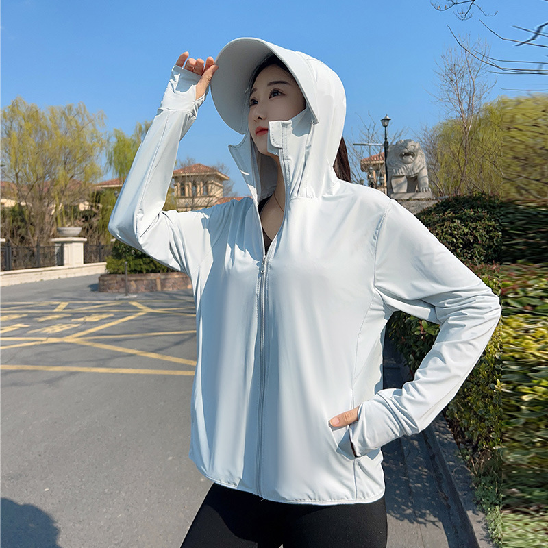 Summer Clothing Girl - 女性用フード付き日焼け止めジャケット十代の夏用紫外線防止服大人用アイスシルクフード付き日焼け止めシャツ年長児用