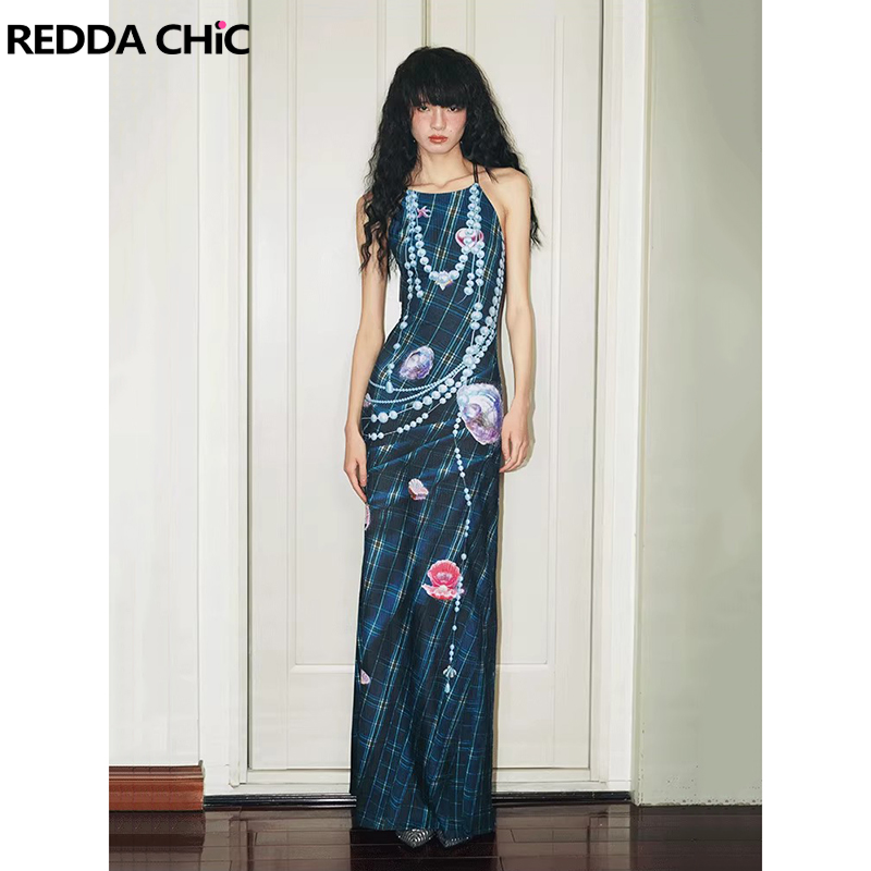 Summer Clothing Drip - REDDACHiC 3D プリント滴下真珠市松ドレス夏キャミソール背中の開いたフィットマキシロングドレスレトロ Y2k 女性服