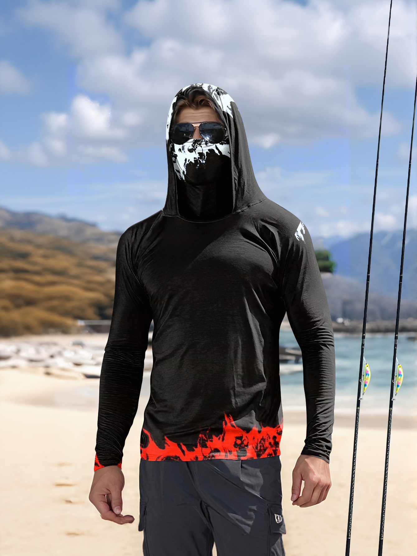 Rash Guard Long Sleeve - 男性フード付き釣りシャツ長袖釣り服釣り t シャツ uv 保護釣りシャツ釣りアパレル速乾性