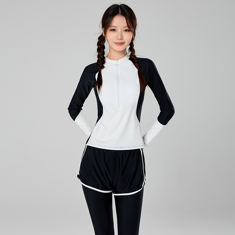 Rash Guard Long Sleeve - 女の子用ムスリム水着 長袖子供用水着 ジッパー付きトップス シャツ パンツ ショーツ