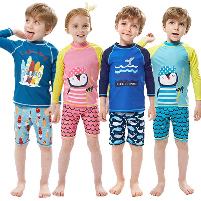 Rash Guard Long Sleeve - キッズフィッシュドルフィンプリント水着ラッシュガードビーチウェア2ピースボーイズ長袖速乾UV保護水着水着
