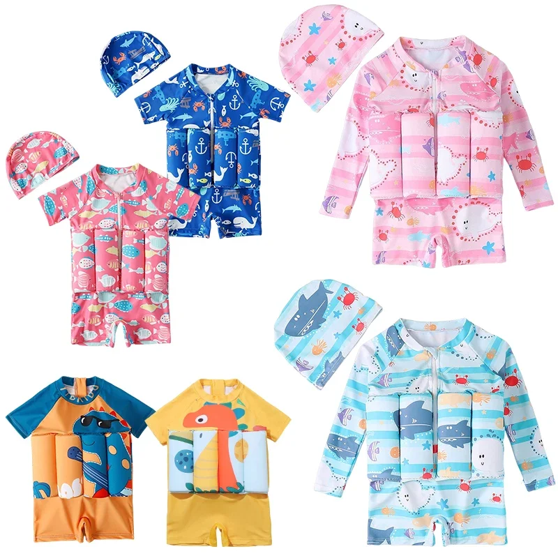 Summer Clothing Newborn - 子供用漫画プリント水着、浮力水着、フローティングラッシュガード、男の子と女の子用の水着、水着、子供用水着、1個