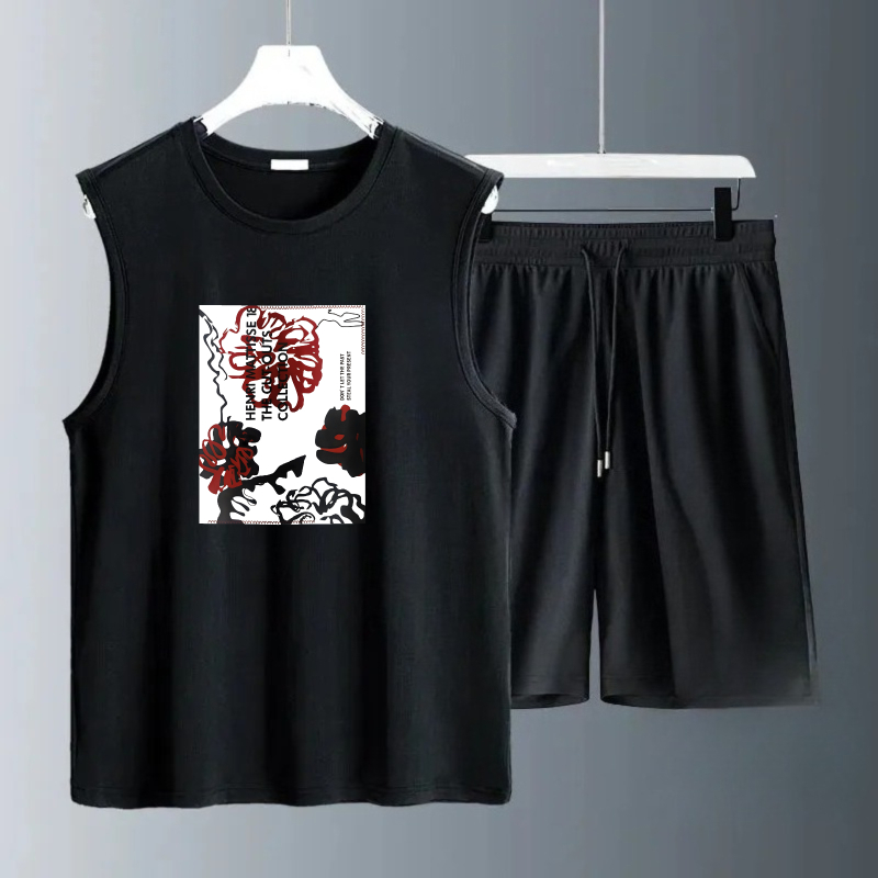 Summer Clothing For A Beach - メンズタンクトップセット 2026年夏 速乾性衣料セット 2ピースセット オーバーサイズ スポーツウェア