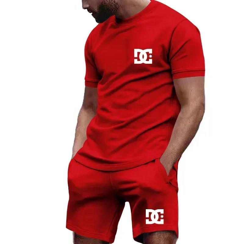 Summer Clothing Trends - 夏の新作メンズ半袖Tシャツと通気性のあるショートパンツのツーピースセット、アウトドアレジャーファッションランニング用