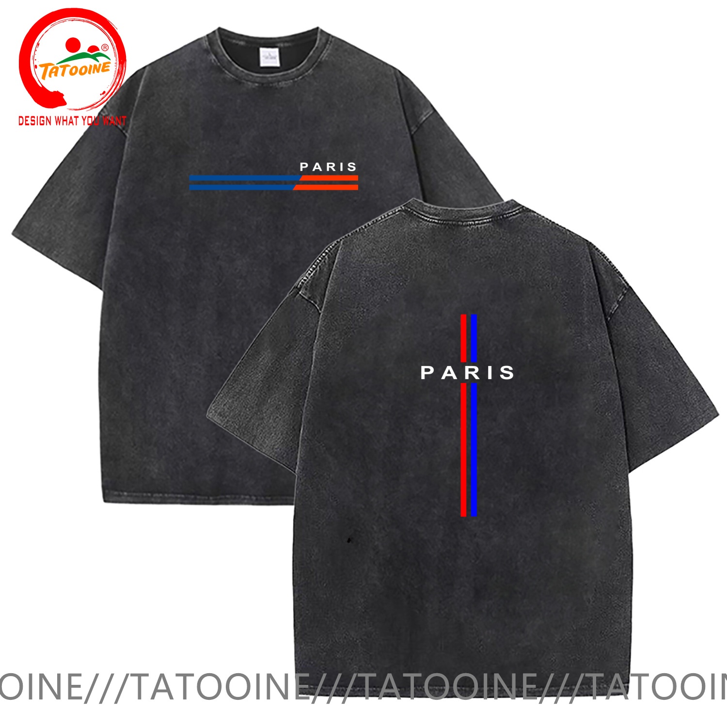 Summer Clothing In Paris - ヴィンテージウォッシュドコットン Tシャツ面白いデザイナーパリプリント赤青 Tシャツ男性ファッショントレンディなカジュアル服スタイリッシュなトップス Tシャツ