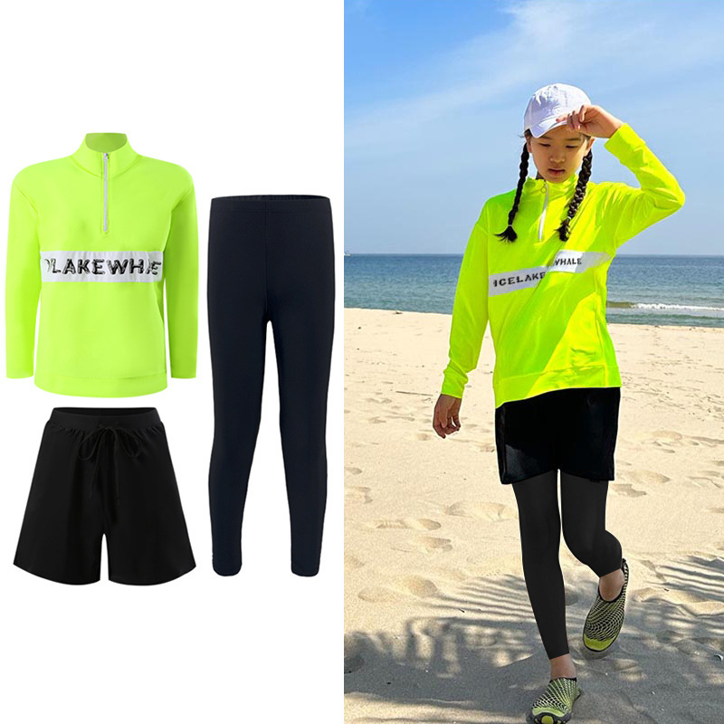 ネオンカラーのスリーピース水着,長袖,女の子と男の子のための - Rash Guard Long Sleeve のレビューと価格