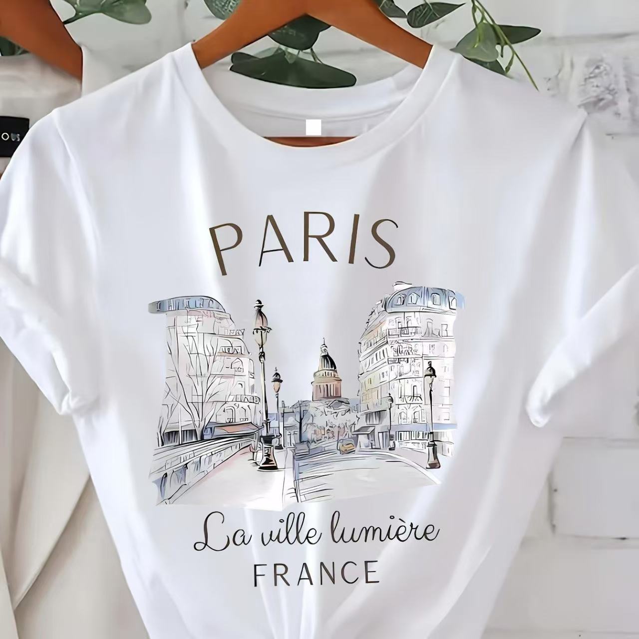 フランスパリ都市建築プリント白 90 年代 T シャツ婦人服 - Summer Clothing In Paris のレビューと価格