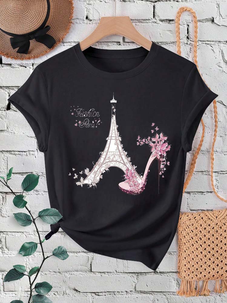 ファッションパリエッフェル塔プリント女性 Tシャツ半袖クルー - Summer Clothing In Paris のレビューと価格