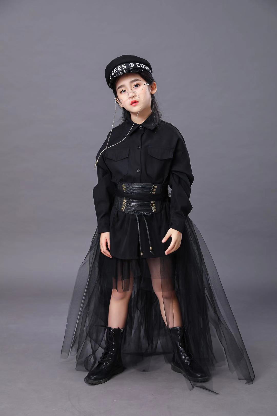 子供の黒のスーツ女の子モデル競争滑走路ファッションキャットウ - Summer Clothing Set For Girls のレビューと価格