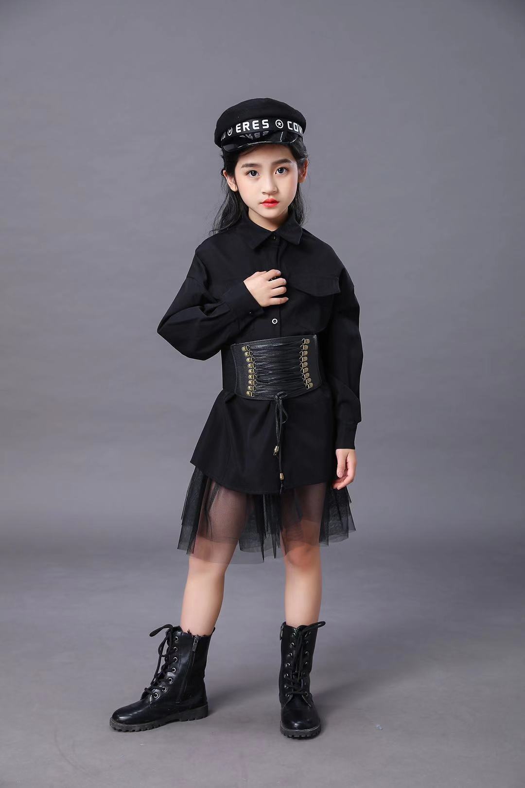子供の黒のスーツ女の子モデル競争滑走路ファッションキャットウ - Summer Clothing Set For Girls のレビューと価格