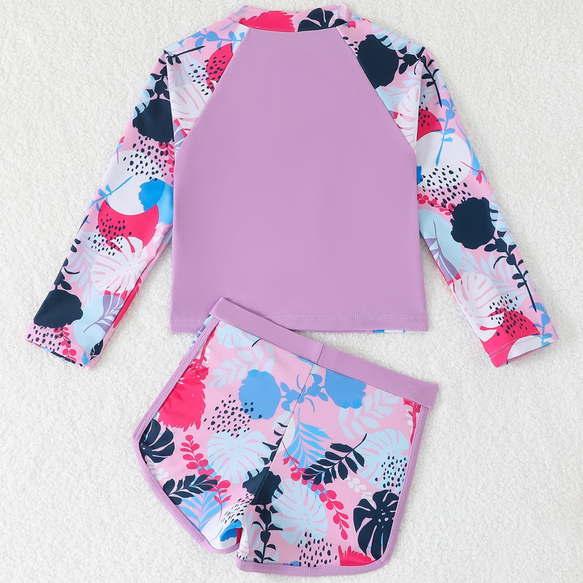 女の子用リーフプリント2ピースラッシュガードセット長袖ハーフ - Rash Guard Long Sleeve のレビューと価格