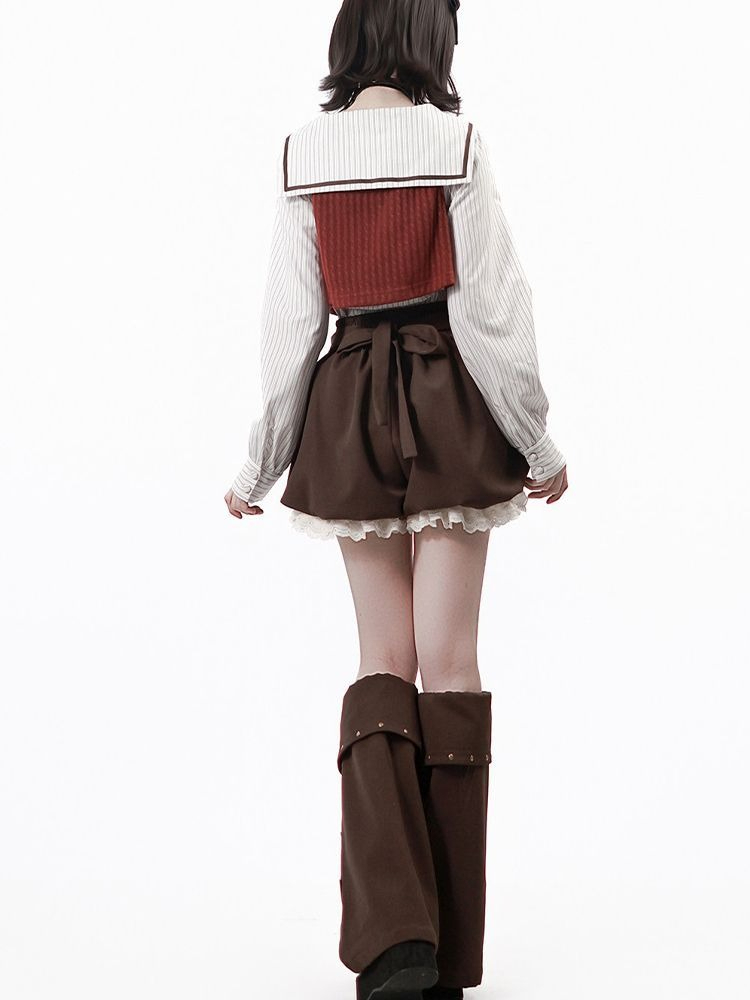 原宿系可愛い赤ストライプセーラーカラークロップトップツーピー - Summer Clothing Set For Girls のレビューと価格