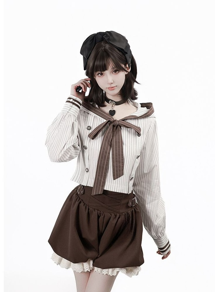 原宿系可愛い赤ストライプセーラーカラークロップトップツーピー - Summer Clothing Set For Girls のレビューと価格