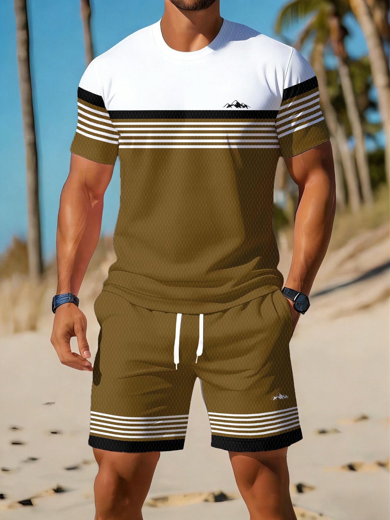 カジュアルな休暇用ビーチメンズTシャツ＆ショーツ2点セット  - Summer Clothing For A Beach のレビューと価格