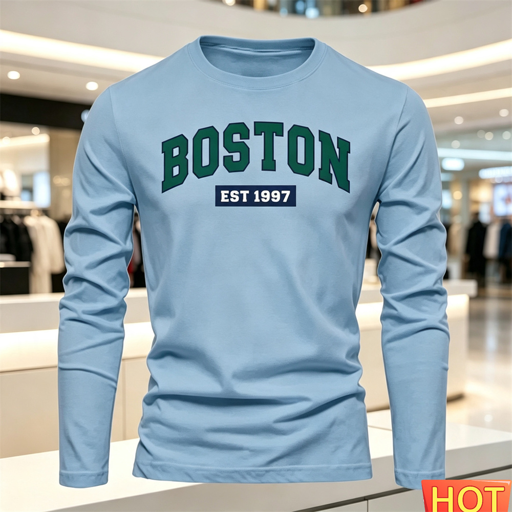 秋夏メンズ長袖 Tシャツレターパターンラウンドネック Tシャ - Summer Clothing Trends のレビューと価格