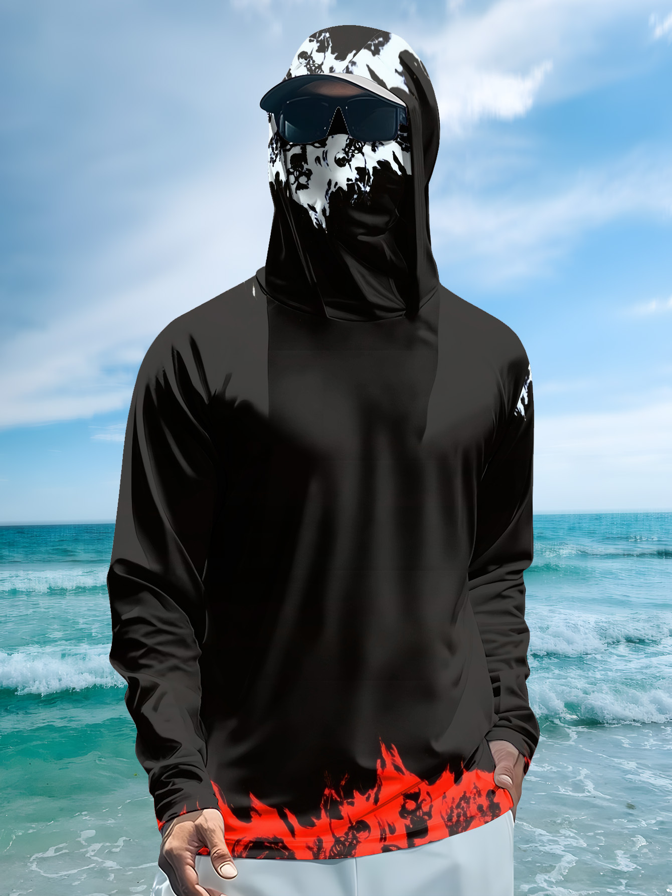 男性フード付き釣りシャツ長袖釣り服釣り t シャツ uv 保 - Rash Guard Long Sleeve のレビューと価格