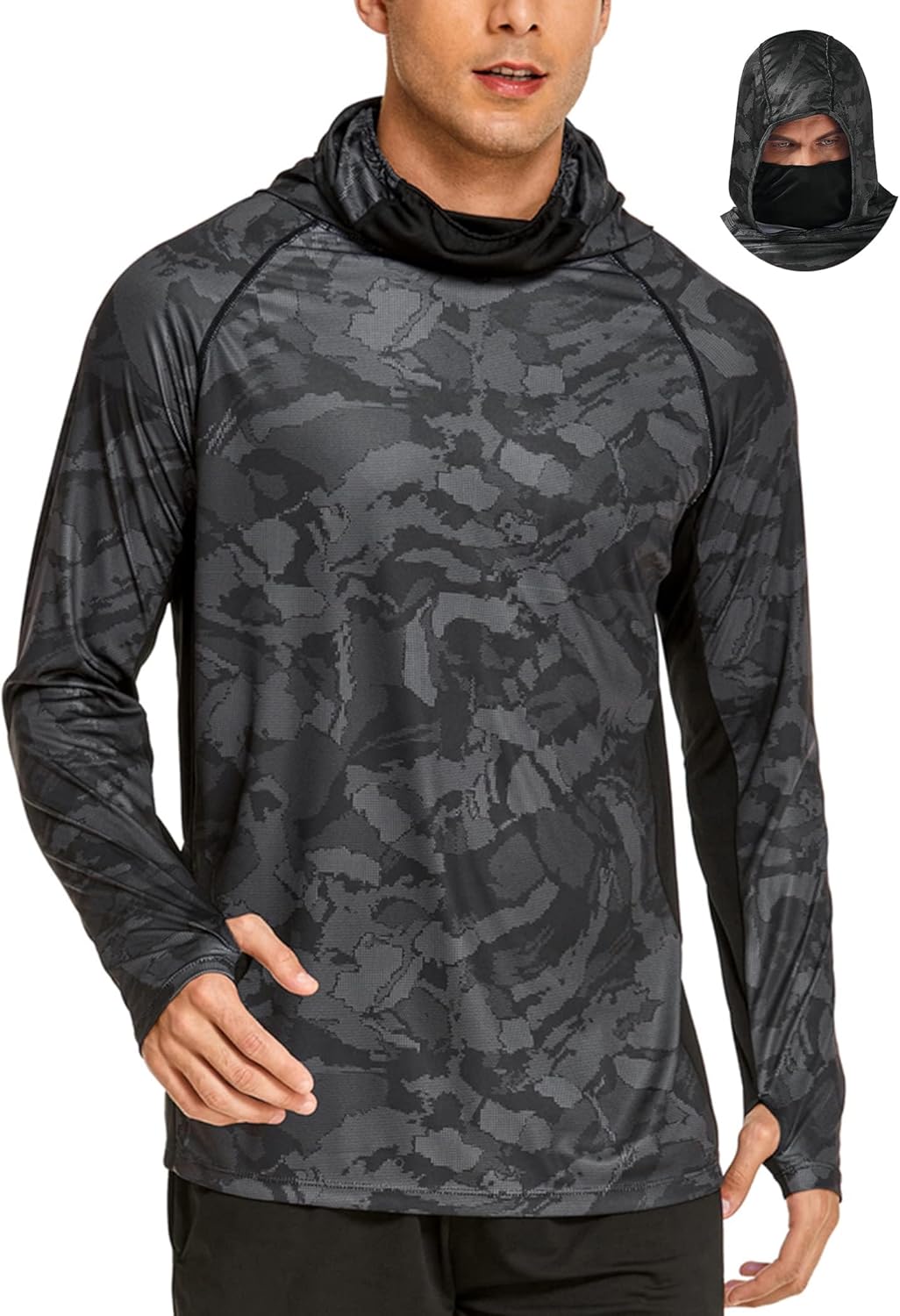 メンズフード付き日焼け止めシャツ、マスク付き釣り用シャツ、長 - Rash Guard Long Sleeve のレビューと価格