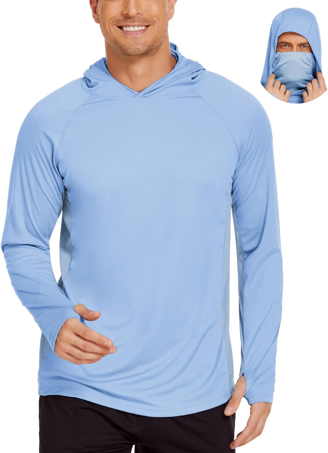 メンズフード付き日焼け止めシャツ、マスク付き釣り用シャツ、長 - Rash Guard Long Sleeve のレビューと価格