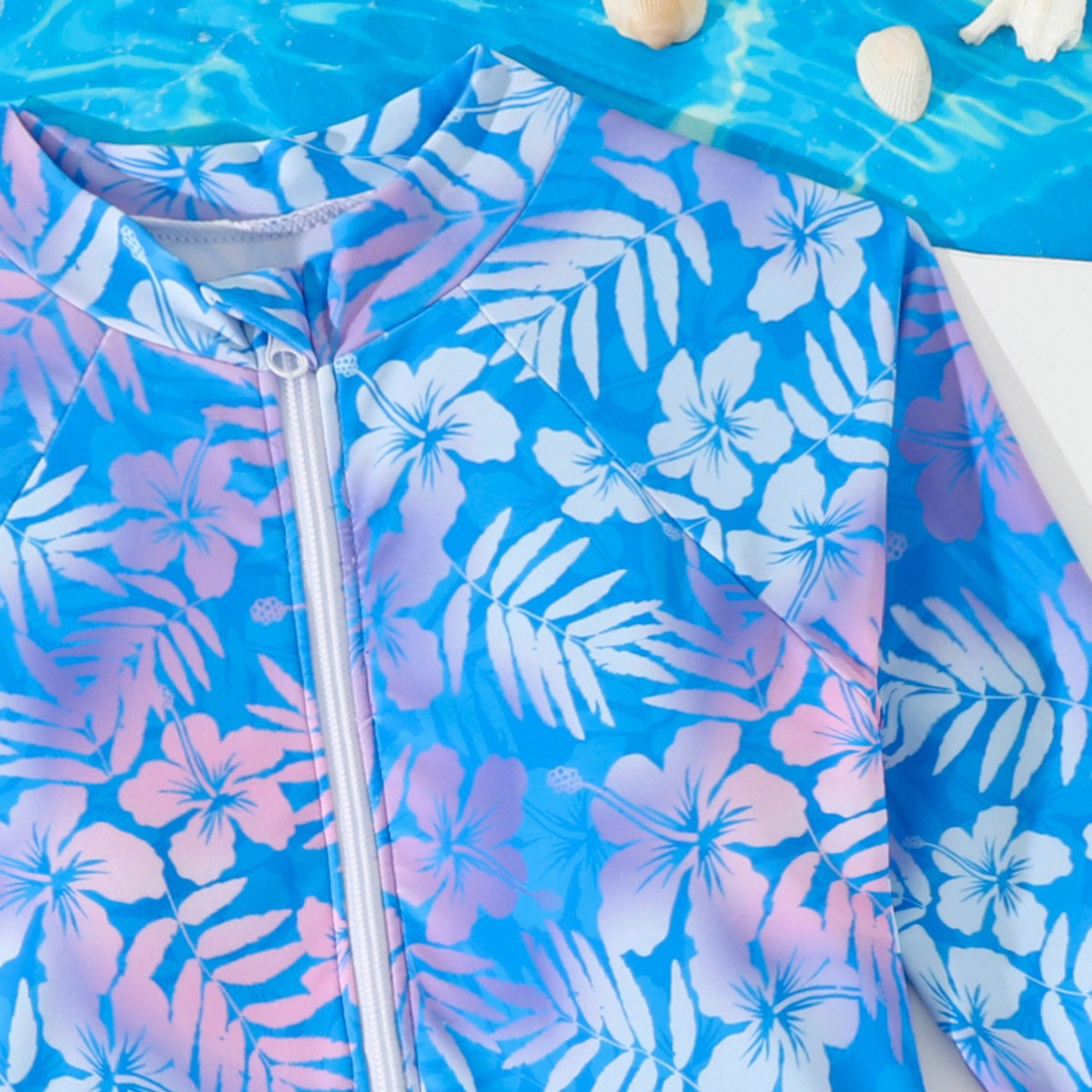 女の子用グラデーションハイビスカスプリント長袖ワンピース水着 - Rash Guard Long Sleeve のレビューと価格