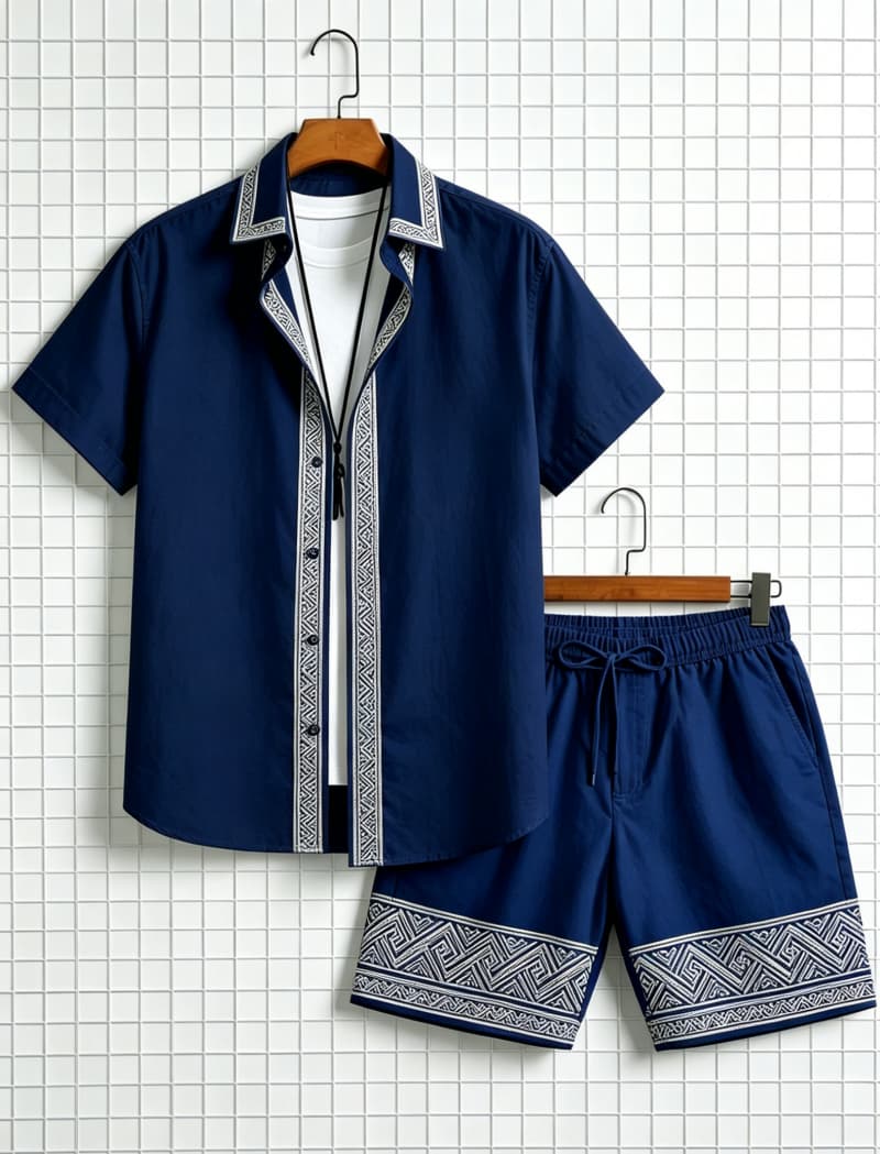 メンズエスニック柄プリント半袖シャツとショートパンツのセット - Summer Clothing Trends のレビューと価格