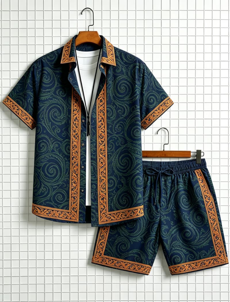 メンズエスニック柄プリント半袖シャツとショートパンツのセット - Summer Clothing Trends のレビューと価格