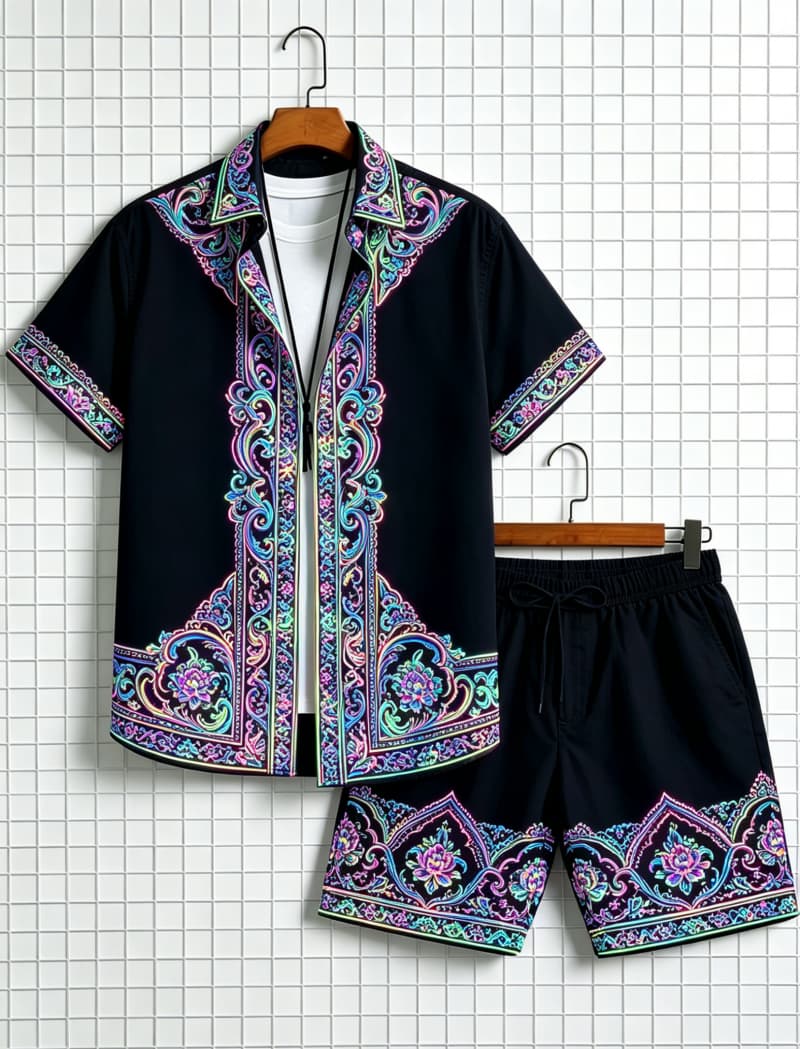 メンズエスニック柄プリント半袖シャツとショートパンツのセット - Summer Clothing Trends のレビューと価格