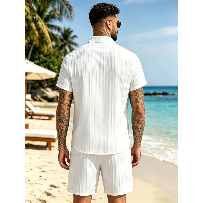 2メンズサマーカジュアルスーツセット、キューバカラーシャツ+ - Summer Clothing For A Beach のレビューと価格