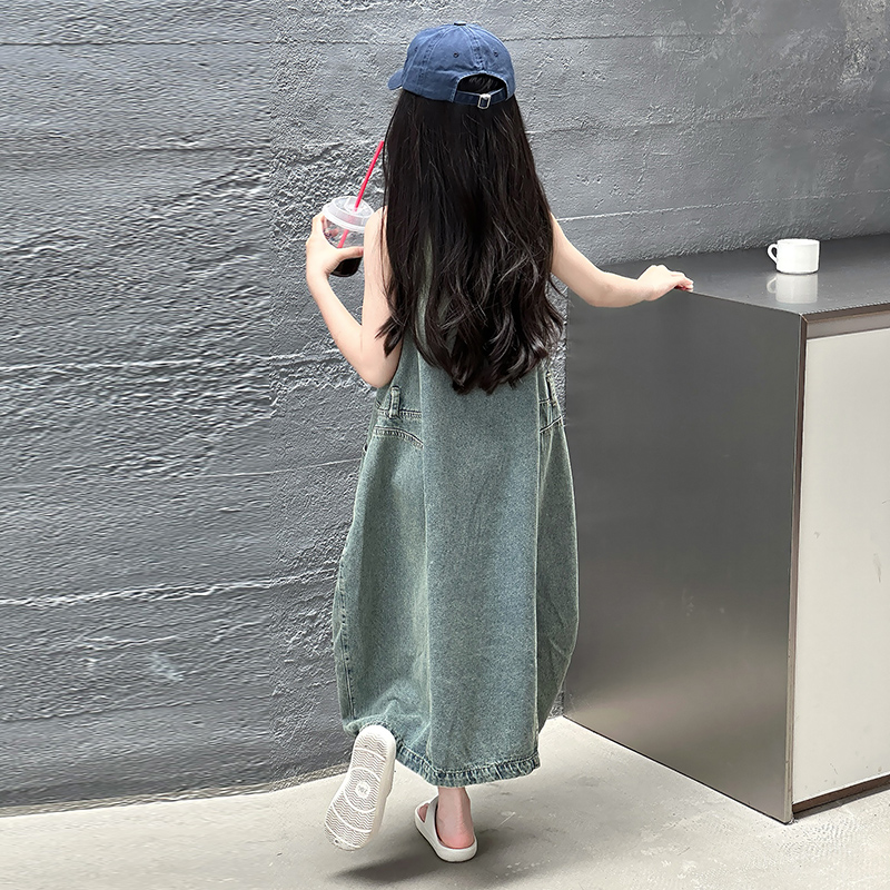 ヴィンテージブルー子供女の子高品質ノースリーブデニムドレスス - Summer Clothing Set For Girls のレビューと価格