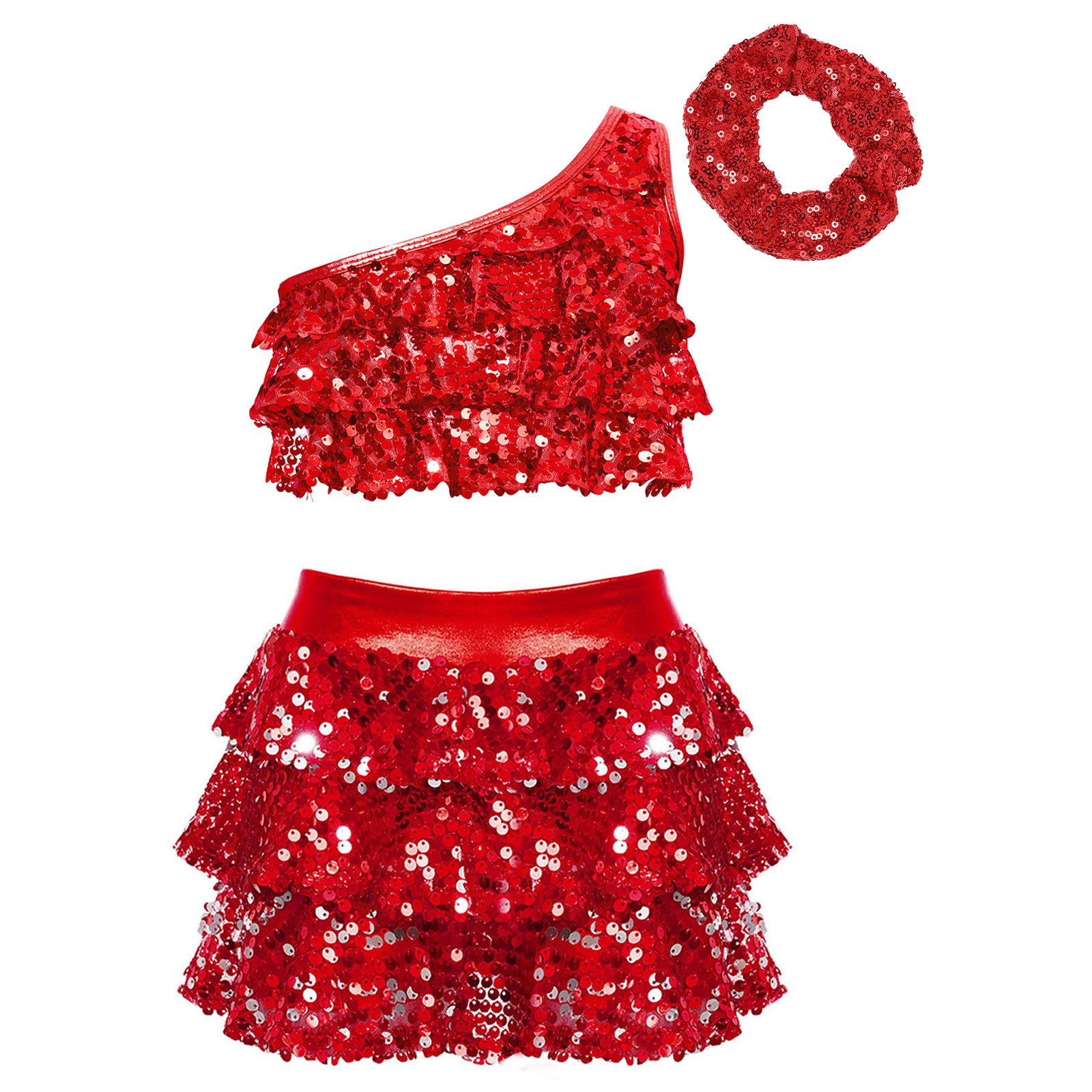 キッズガールズ光沢のあるスパンコールラテンジャズダンス衣装パ - Summer Clothing Set For Girls のレビューと価格